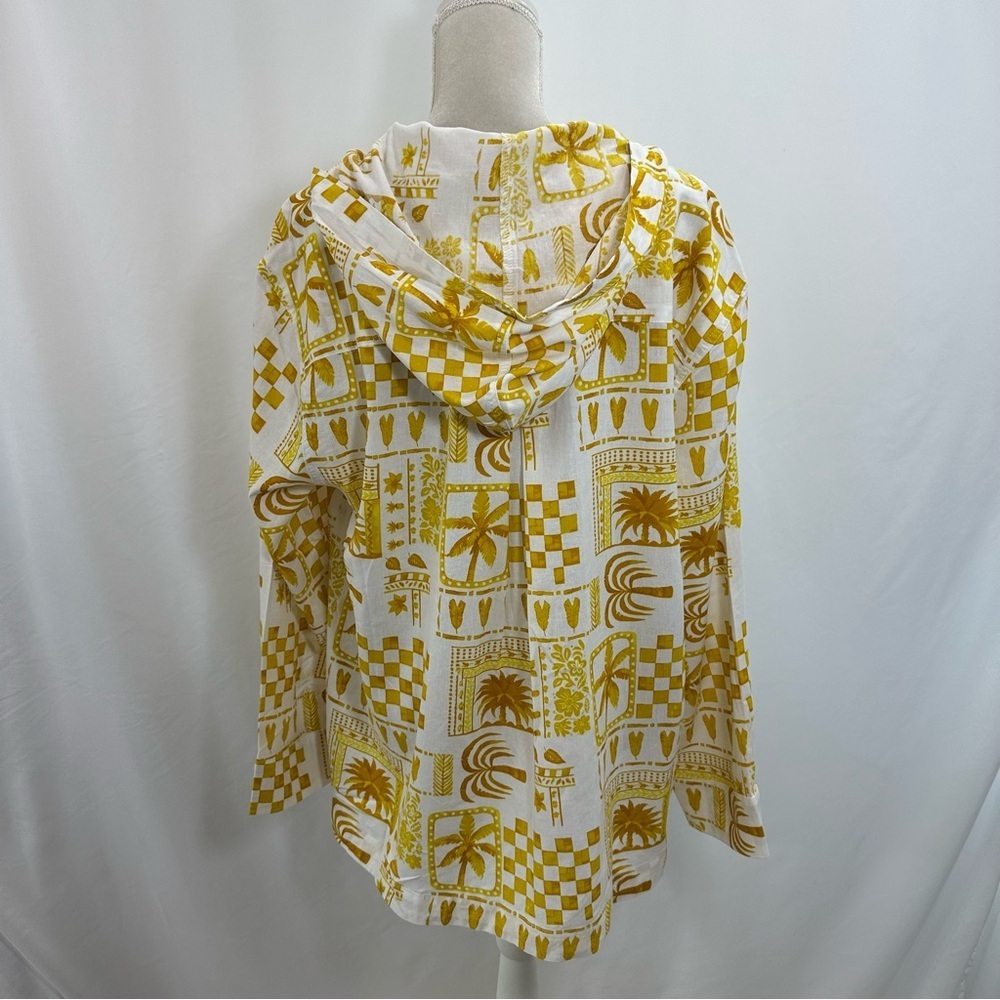 NWT Jane Delancey Hooded Tunic Womens Large Long Sleeve Yellow Print Linen Blend - Picture 3 of 8